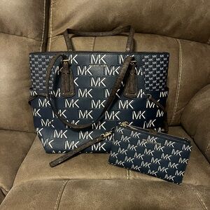 Michael Kors Navy Logo Tote and Pouch Set